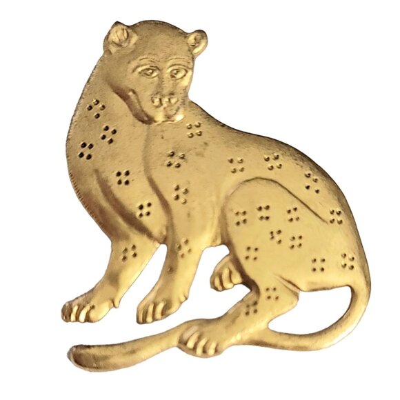 MMA Metropolitan Museum of Art Gold Tone Wild Cat, Leopard Brooch, Signed - Picture 1 of 7